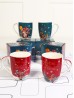 Holiday & Reindeer Print Mug Set (4pcs)
